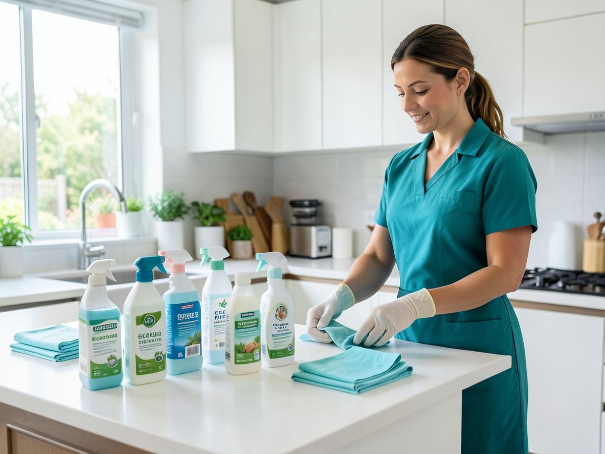 Belvedere cleaner preparing eco-conscious products in a bright kitchen
